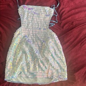 Finesse Strapless Sequin Dress in Iridescent Hues